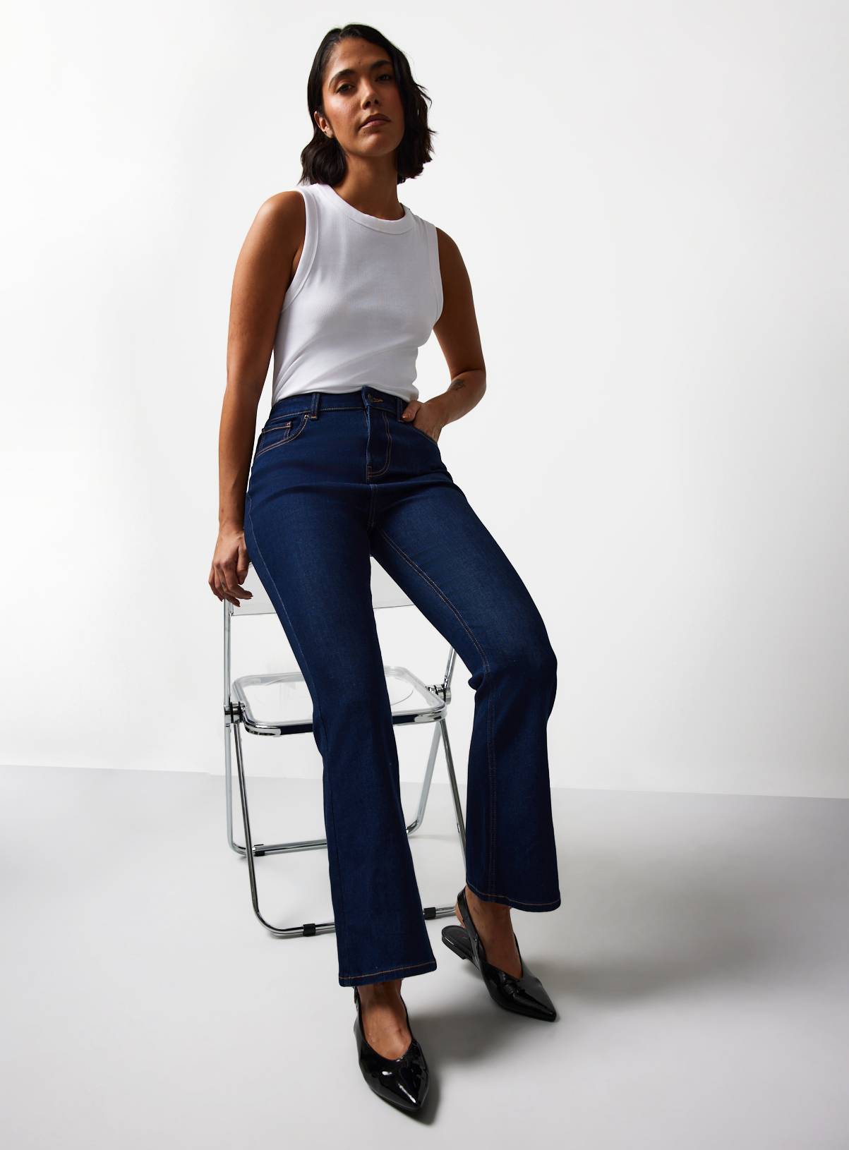 Dark Denim High Rise Slim Fit Flared Jeans 20R - Image 1